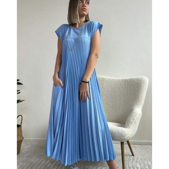 HOT SALESleeveless pleated simple solid colour dress
