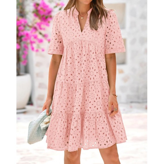 2025 Heier Verkauf - Elegantes, lssiges Minikleid mit ausgehhlter Spitze und Rüschen für Damen