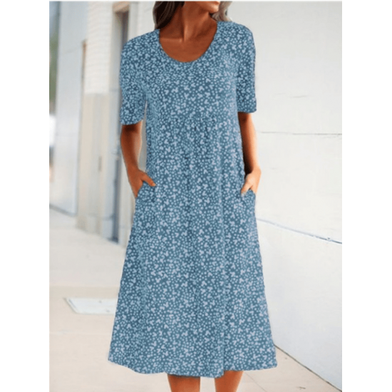 2024 Neujahrs-Hot Sale Lssiges Damen Blumenkleid mit Rundhalsausschnitt (8 Farben mit Taschen)