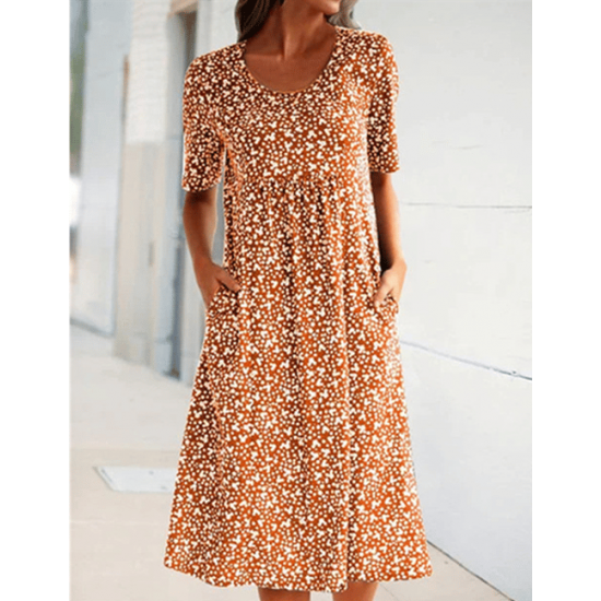 2024 Neujahrs-Hot Sale Lssiges Damen Blumenkleid mit Rundhalsausschnitt (8 Farben mit Taschen)