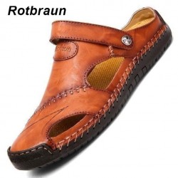 Bis zu 49 % Rabatt!Groe Gre Weiches Leder Mnner Atmungsaktive Outdoor-Sandalen