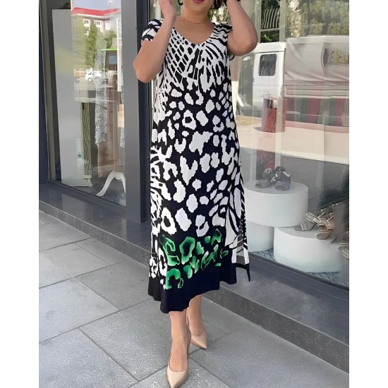 Begrenzter Ausverkauf 50% OFFLssiges bedrucktes kurzrmeliges Kleid