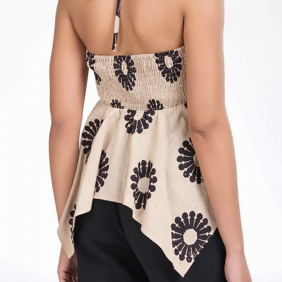 Halter V-Neck Floral Irregular Hem Top（Je mehr Sie kaufen, desto hher der Rabatt）